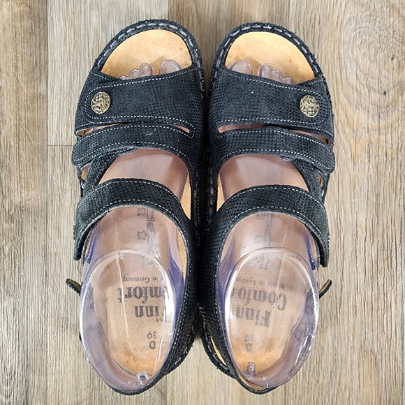 Finn Comfort Black Leather Comfort Sandals Womens Sz 39 US 8.5 Adjustable Straps - Picture 2 of 13